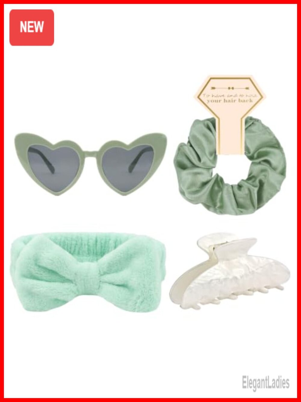 4Pc Bridesmaid Gift Set Satin Scrunchie Heart Sunglasses Spa Headband Hair Clips